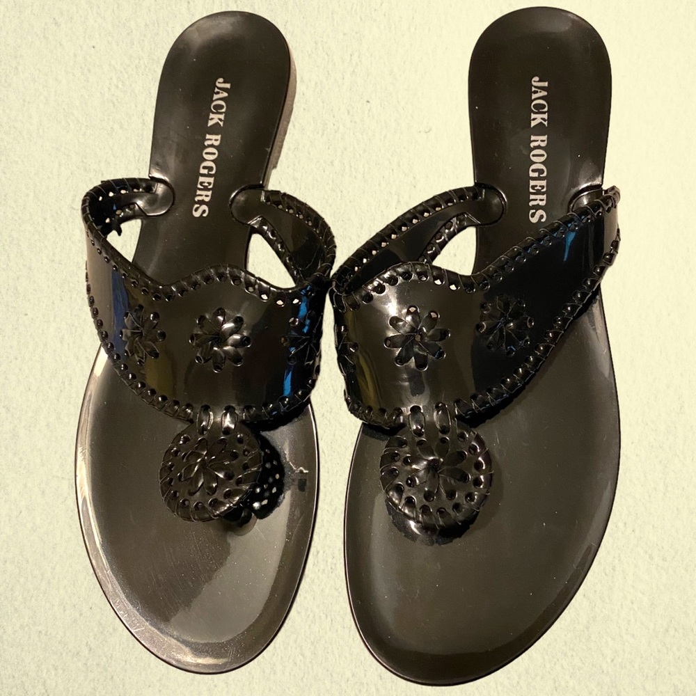 Jack Rogers Black Sandals 11 Shoes Flip Flops Shiny Woven Thongs Jellies Trendy - Picture 5 of 8